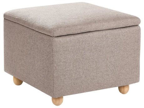 Storage Pouffe Beige Fabric Water-repellent Finish Upholstered Footstool with Storage Hallway Seat Beliani