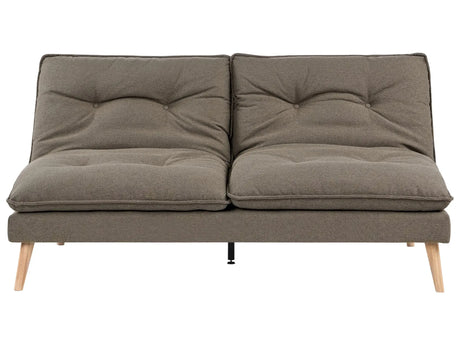 Sofa Bed Brown Fabric Upholstery Wooden Legs 3 Seater Armless Click-Clack Sleeping Mechanism Quilted Beliani