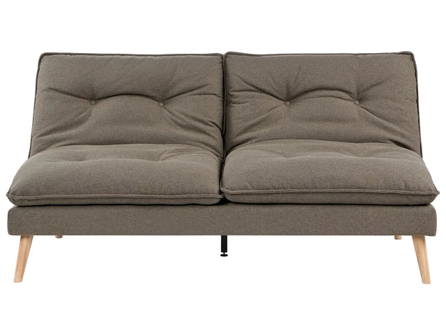 Sofa Bed Brown Fabric Upholstery Wooden Legs 3 Seater Armless Click-Clack Sleeping Mechanism Quilted Beliani
