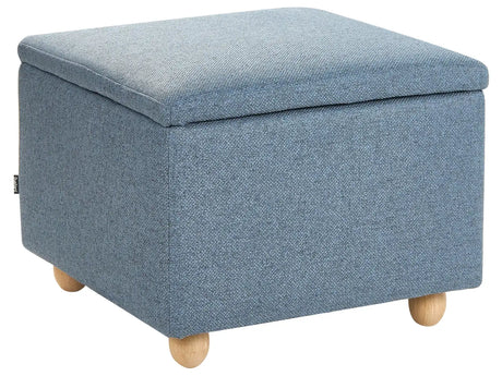 Storage Pouffe Blue Fabric Water-repellent Finish Upholstered Footstool with Storage Hallway Seat Beliani