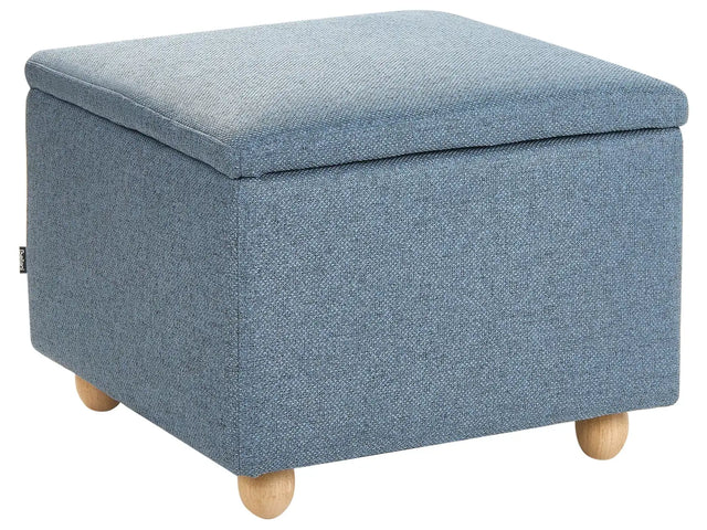 Storage Pouffe Blue Fabric Water-repellent Finish Upholstered Footstool with Storage Hallway Seat Beliani