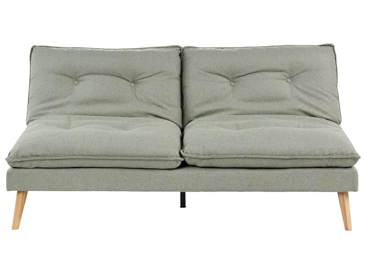 Sofa Bed Green Fabric Upholstery Wooden Legs 3 Seater Armless Click-Clack Sleeping Mechanism Quilted Beliani