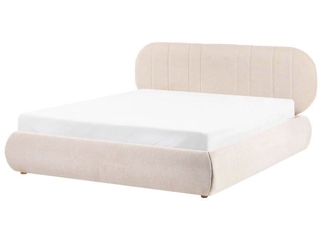 Ottoman Bed Light Beige Fabric EU King Size 5ft3 Tufted with Lift-Up Sprung Frame Storage Beliani