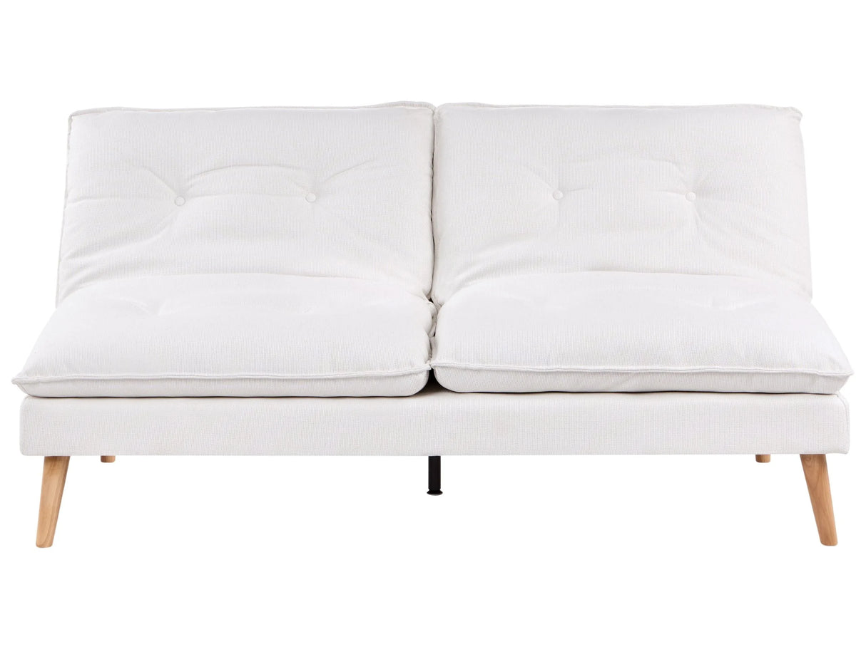 Sofa Bed White Fabric Upholstery Wooden Legs 3 Seater Armless Click-Clack Sleeping Mechanism Quilted Beliani