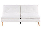 Sofa Bed White Fabric Upholstery Wooden Legs 3 Seater Armless Click-Clack Sleeping Mechanism Quilted Beliani