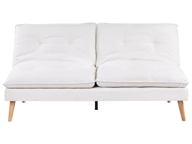 Sofa Bed White Fabric Upholstery Wooden Legs 3 Seater Armless Click-Clack Sleeping Mechanism Quilted Beliani