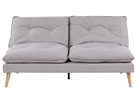 Sofa Bed Grey Fabric Upholstery Wooden Legs 3 Seater Armless Click-Clack Sleeping Mechanism Quilted Beliani