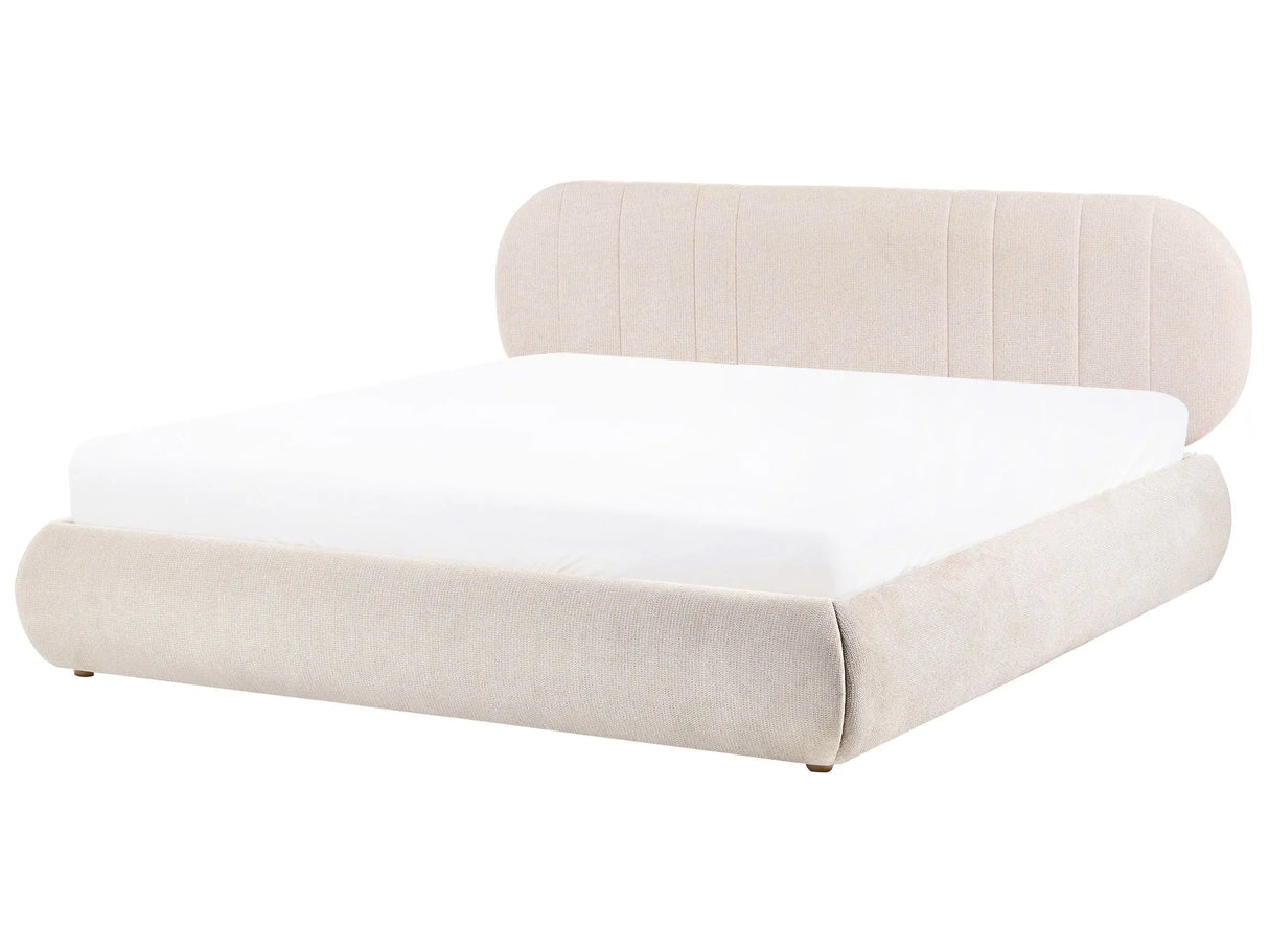 Ottoman Bed Light Beige Fabric EU Super King Size 6ft Tufted with Lift-Up Sprung Frame Storage Beliani
