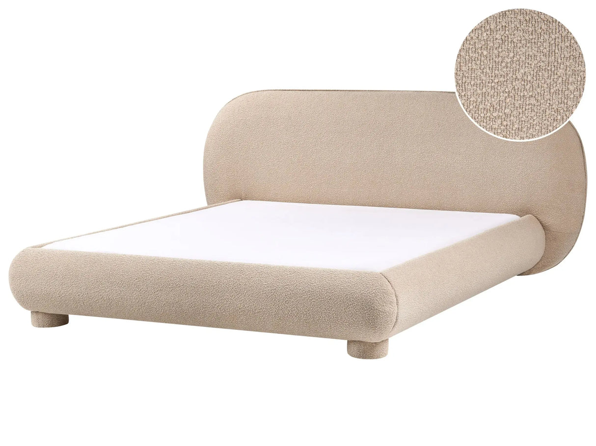 Bed Taupe Boucle Polyester Fabric EU King Size 5ft3 Minimalist Retro Design Beliani
