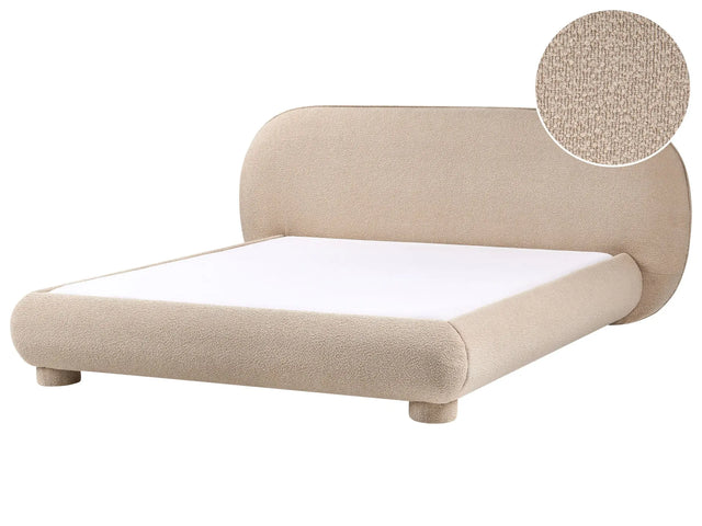 Bed Taupe Boucle Polyester Fabric EU King Size 5ft3 Minimalist Retro Design Beliani