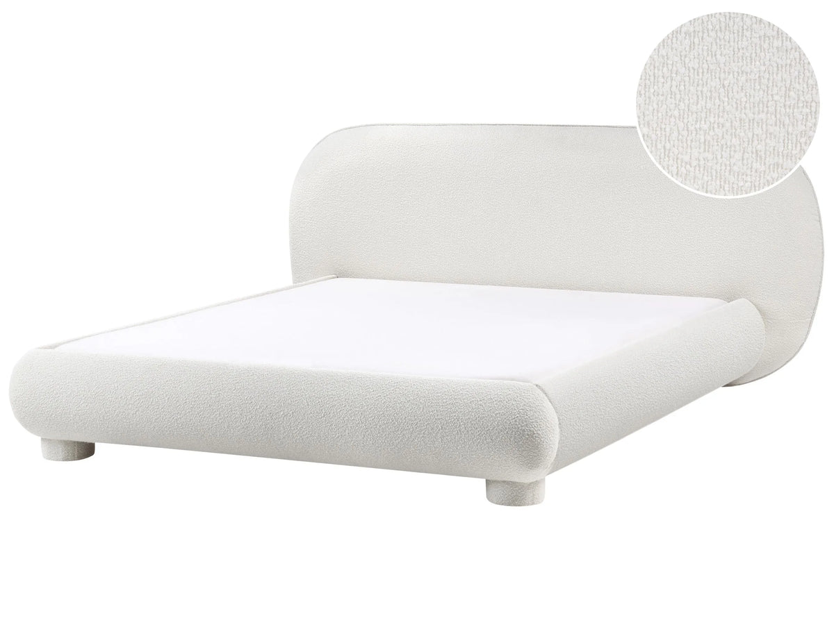 Bed Off White Boucle Polyester Fabric EU King Size 5ft3 Minimalist Retro Design Beliani