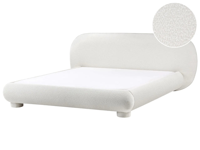 Bed Off White Boucle Polyester Fabric EU Super King Size 6ft Minimalist Retro Design Beliani