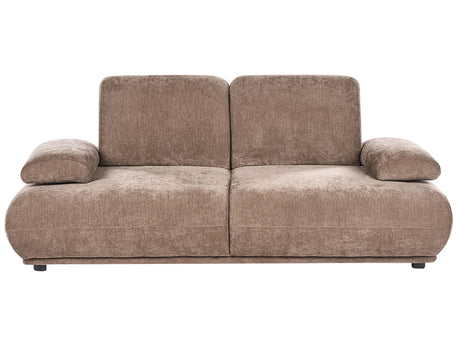 3 Seater Sofa Brown Fabric Upholstery Adjustable Backrest &amp; Armrest Wooden Legs Living Room Modern Beliani