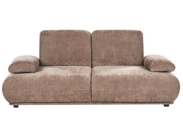 3 Seater Sofa Brown Fabric Upholstery Adjustable Backrest &amp; Armrest Wooden Legs Living Room Modern Beliani