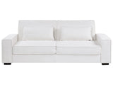 Sofa Bed White Fabric Upholstery Plastic Legs 3 Seater with Cushions Click-Clack Sleeping Mechanism Living Room Bedroom Beliani