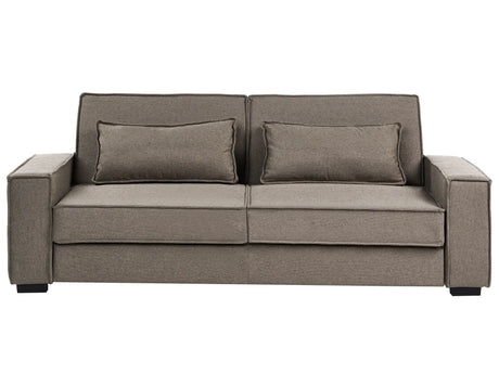 Sofa Bed Brown Fabric Upholstery Wooden Legs 3 Seater with Cushions Click-Clack Sleeping Mechanism Living Room Bedroom Beliani