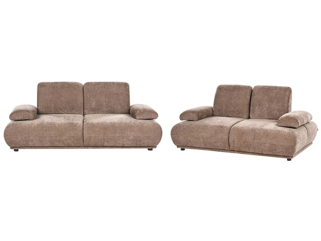 Sofa 3+2 Seater Set Brown Fabric Upholstery Wooden Legs Adjustable Backrest &amp; Armrests Living Room Furniture Beliani
