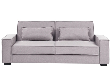 Sofa Bed Grey Fabric Upholstery Wooden Legs 3 Seater with Cushions Click-Clack Sleeping Mechanism Living Room Bedroom Beliani