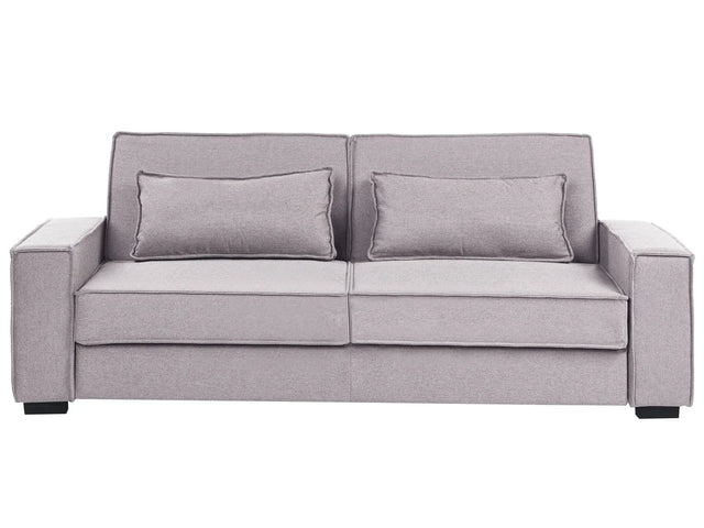 Sofa Bed Grey Fabric Upholstery Wooden Legs 3 Seater with Cushions Click-Clack Sleeping Mechanism Living Room Bedroom Beliani