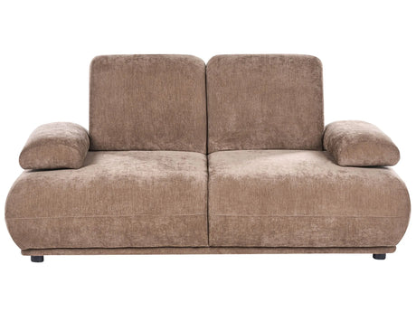 2 Seater Sofa Brown Fabric Upholstery Adjustable Backrest &amp; Armrest Wooden Legs Living Room Modern Beliani