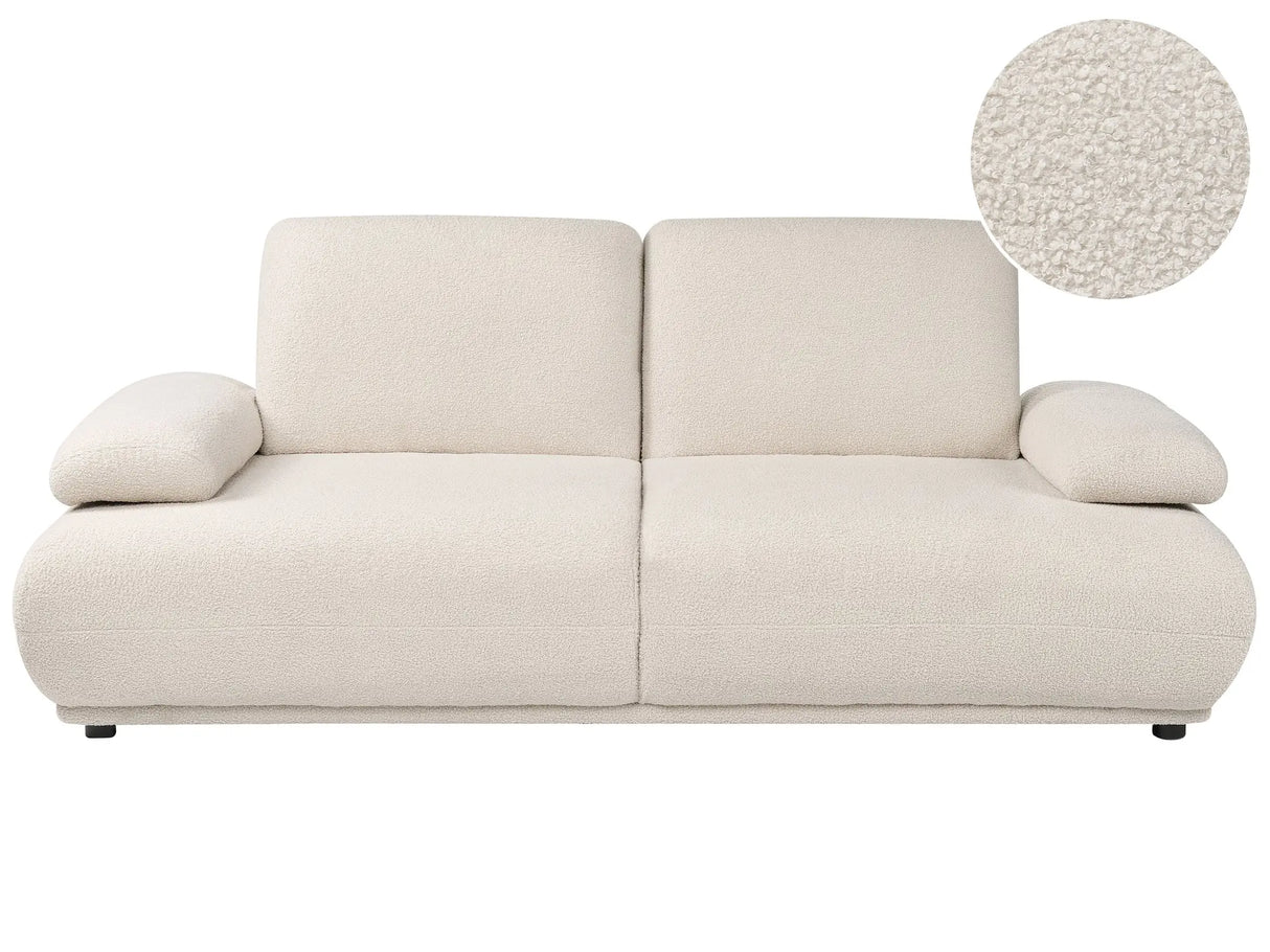 3 Seater Sofa Off-White Boucle Upholstery Adjustable Backrest &amp; Armrest Wooden Legs Living Room Modern Beliani