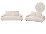 Sofa 3+2 Seater Set Off-White Boucle Upholstery Wooden Legs Adjustable Backrest &amp; Armrests Living Room Furniture Beliani