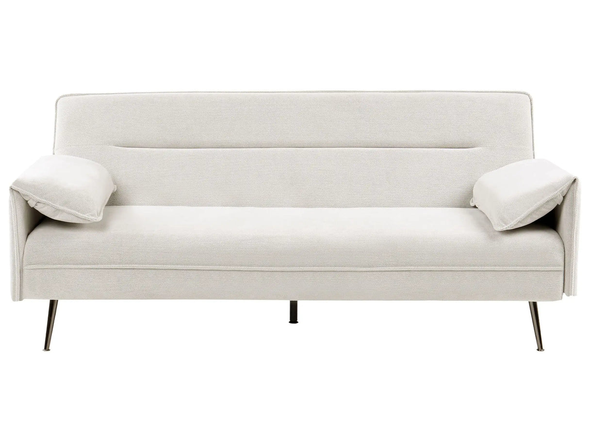 Sofa Bed Off-White Fabric Upholstery Wooden Legs 3 Seater Adjustable Pillow-Top Arms Click-Clack Mechanism Water-Repellent Living Room Bedroom Beliani