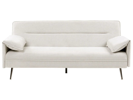 Sofa Bed Off-White Fabric Upholstery Wooden Legs 3 Seater Adjustable Pillow-Top Arms Click-Clack Mechanism Water-Repellent Living Room Bedroom Beliani