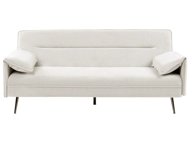 Sofa Bed Off-White Fabric Upholstery Wooden Legs 3 Seater Adjustable Pillow-Top Arms Click-Clack Mechanism Water-Repellent Living Room Bedroom Beliani