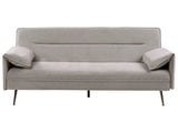 Sofa Bed Grey Fabric Upholstery Wooden Legs 3 Seater with Adjustable Pillow-Top Arms Click-Clack Mechanism Water-Repellent Living Room Bedroom Beliani