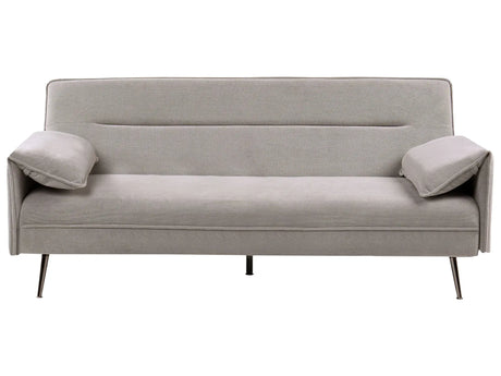 Sofa Bed Grey Fabric Upholstery Wooden Legs 3 Seater with Adjustable Pillow-Top Arms Click-Clack Mechanism Water-Repellent Living Room Bedroom Beliani