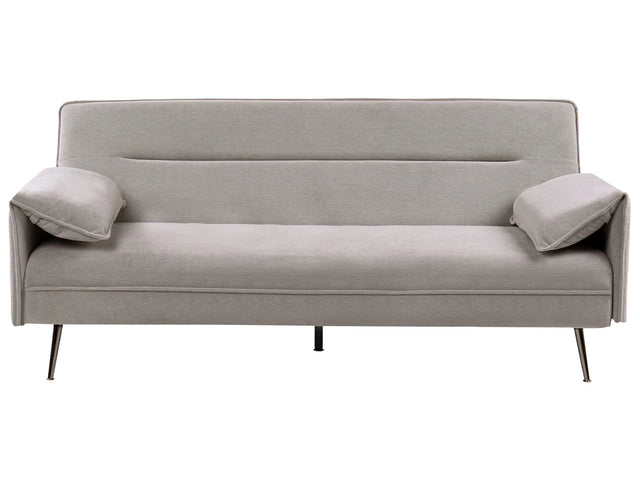 Sofa Bed Grey Fabric Upholstery Wooden Legs 3 Seater with Adjustable Pillow-Top Arms Click-Clack Mechanism Water-Repellent Living Room Bedroom Beliani