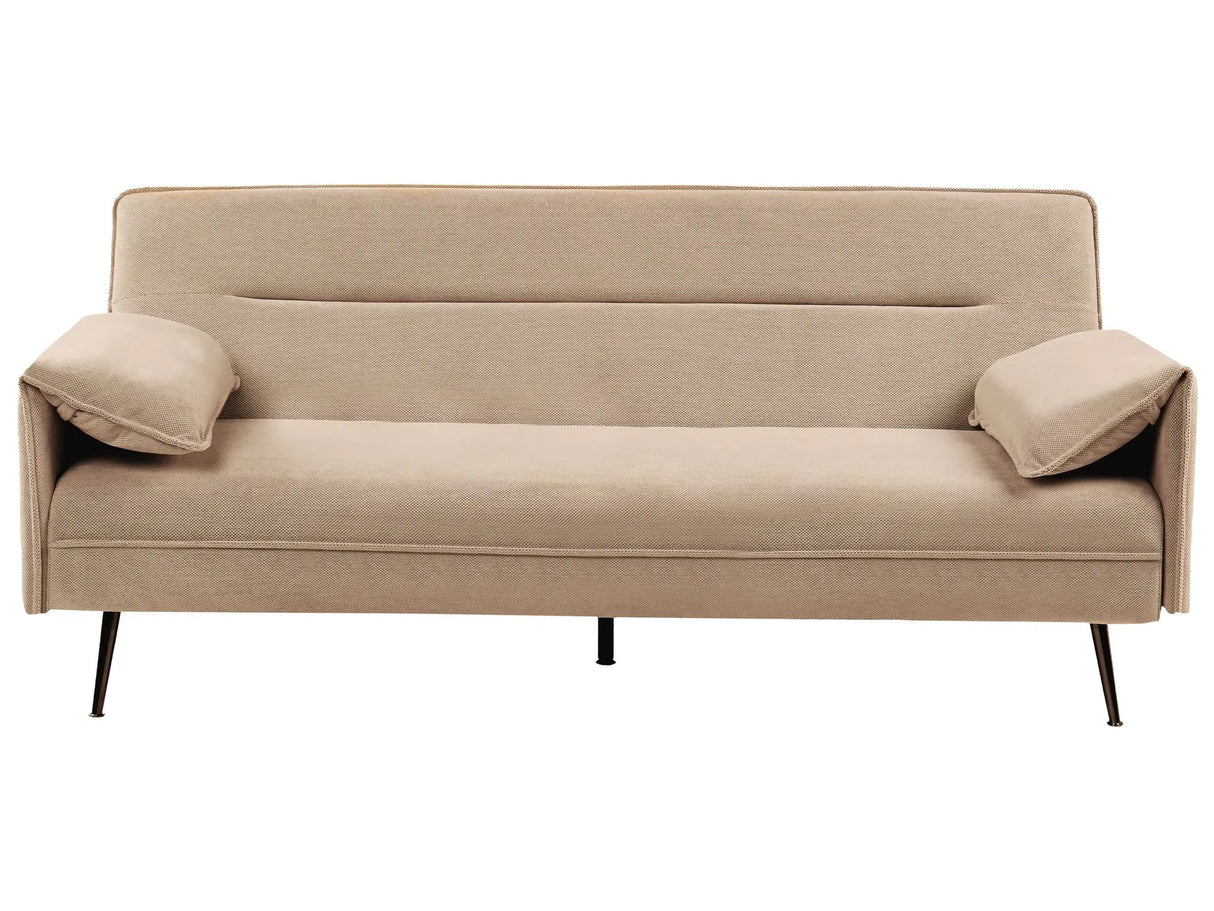 Sofa Bed Light Brown Fabric Upholstery Wooden Legs 3 Seater Adjustable Pillow-Top Arms Click-Clack Mechanism Water-Repellent Living Room Bedroom Beliani
