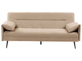Sofa Bed Light Brown Fabric Upholstery Wooden Legs 3 Seater Adjustable Pillow-Top Arms Click-Clack Mechanism Water-Repellent Living Room Bedroom Beliani