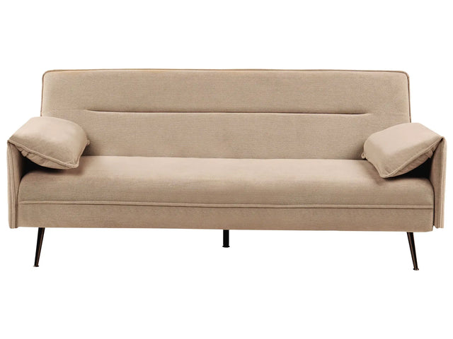 Sofa Bed Light Brown Fabric Upholstery Wooden Legs 3 Seater Adjustable Pillow-Top Arms Click-Clack Mechanism Water-Repellent Living Room Bedroom Beliani