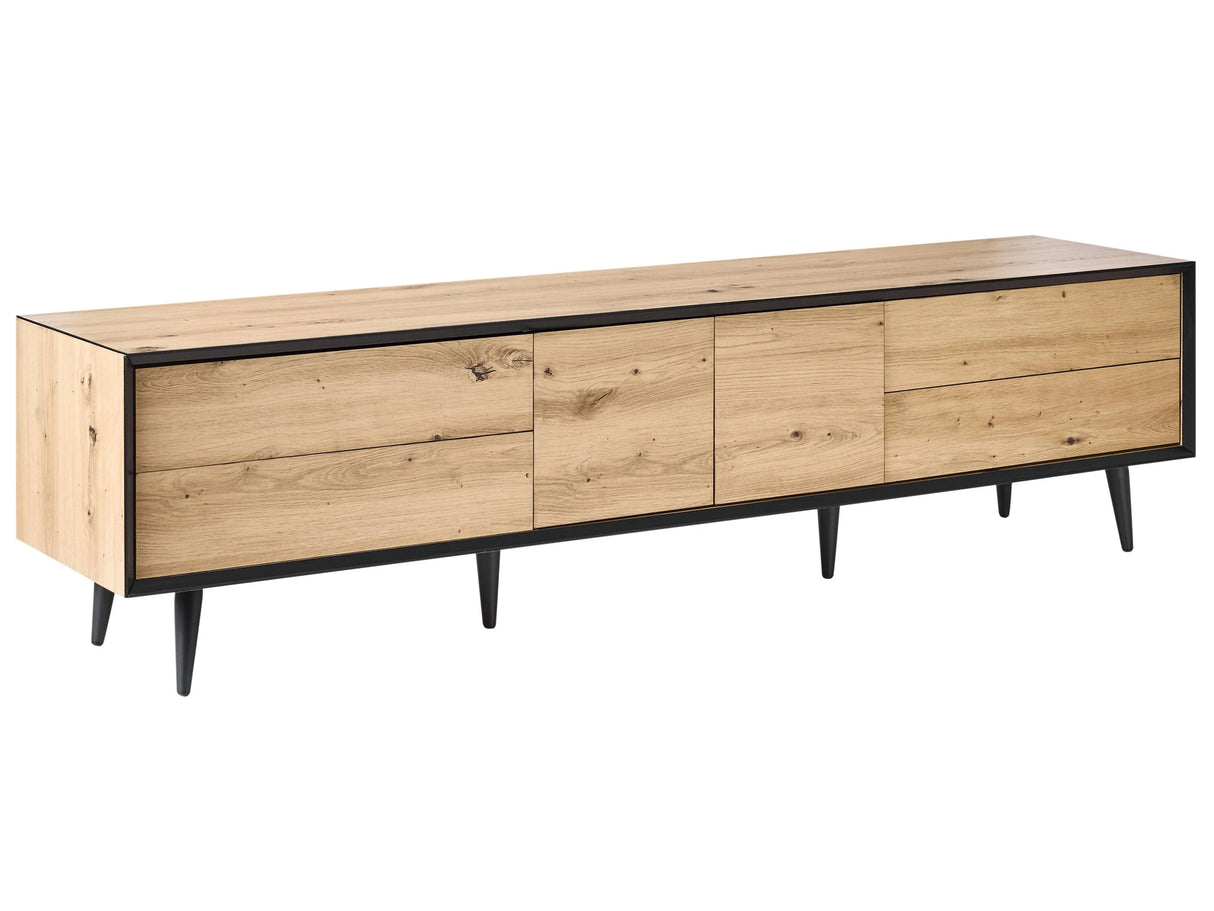 TV Stand Light Brown MDF 2 Door 4 Drawers Cabinet Metal Legs Loft Modern Design Bedroom Beliani