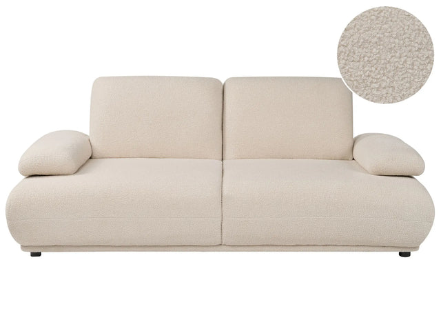 3 Seater Sofa Beige Boucle Upholstery Adjustable Backrest &amp; Armrest Wooden Legs Living Room Modern Beliani