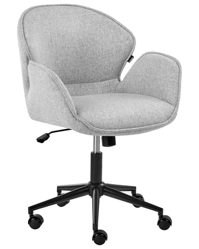 Office Chair Grey Polyester Fabric Black Metal Frame Upholstered Swivel Function Adjustable Office Furniture Beliani