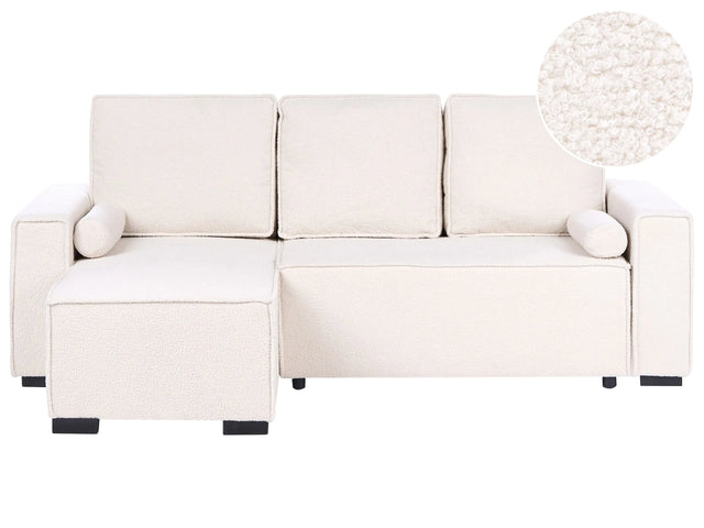 3 Seater Corner Sofa Bed Light Green Boucle Upholstery Right Handed with Storage Armrests Reversible Modern Style Living Room Beliani