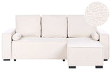 3 Seater Corner Sofa Bed Light Green Boucle Upholstery Left Handed with Storage Armrests Reversible Modern Style Living Room Beliani