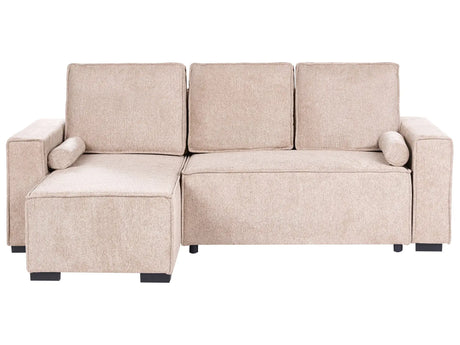 3 Seater Corner Sofa Bed Beige Fabric Upholstery Right Handed with Storage Armrests Reversible Modern Style Living Room Beliani