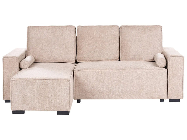 3 Seater Corner Sofa Bed Beige Fabric Upholstery Right Handed with Storage Armrests Reversible Modern Style Living Room Beliani