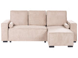 3 Seater Corner Sofa Bed Beige Fabric Upholstery Left Handed with Storage Armrests Reversible Modern Style Living Room Beliani