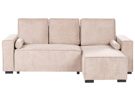 3 Seater Corner Sofa Bed Beige Fabric Upholstery Left Handed with Storage Armrests Reversible Modern Style Living Room Beliani