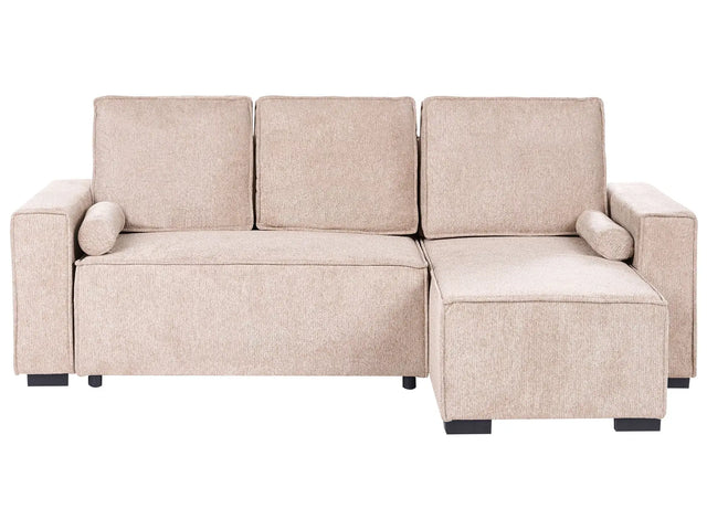 3 Seater Corner Sofa Bed Beige Fabric Upholstery Left Handed with Storage Armrests Reversible Modern Style Living Room Beliani