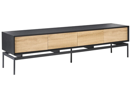 TV Stand Light Brown MDF 2 Door 4 Drawers Cabinet Metal Legs Loft Modern Design Bedroom Beliani