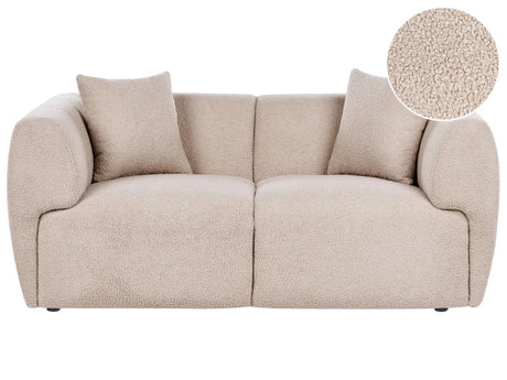 2 Seater Sofa Beige Boucle Upholstery Curved Organic Shaped Sofa Modern Minimalistic Style Living Room Beliani