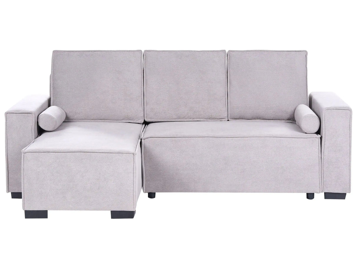 3 Seater Corner Sofa Bed Grey Fabric Upholstery Right Handed with Storage Armrests Reversible Modern Style Living Room Beliani