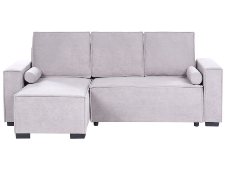 3 Seater Corner Sofa Bed Grey Fabric Upholstery Right Handed with Storage Armrests Reversible Modern Style Living Room Beliani