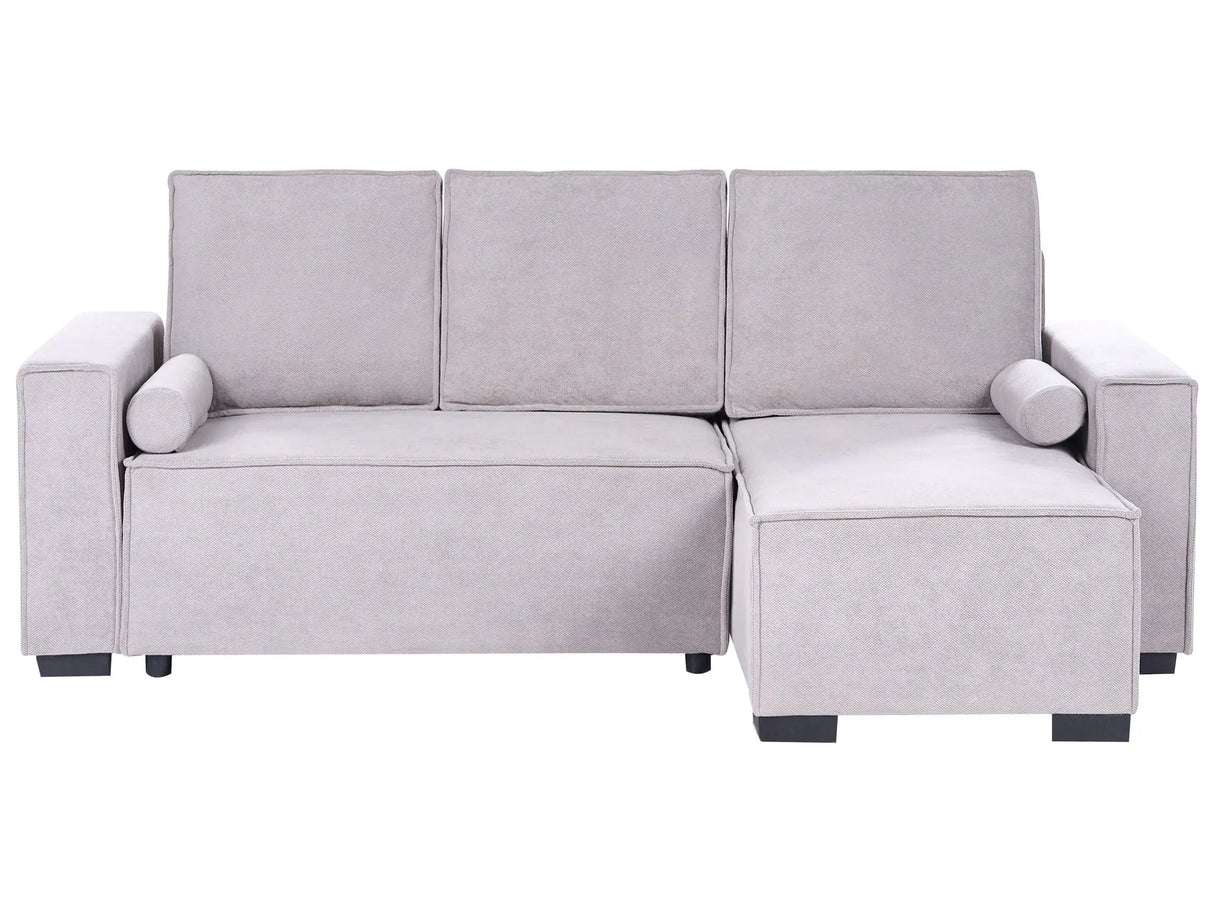 3 Seater Corner Sofa Bed Grey Fabric Upholstery Left Handed with Storage Armrests Reversible Modern Style Living Room Beliani